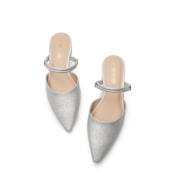 Pointed Toe Two-Way Slip on Mules - SILVER GLITTER - 3